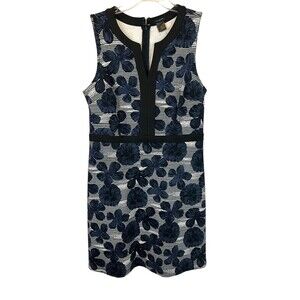 Ann Taylor Dress  Women's Size 10  V-Neck Stretch Shift Dress  Dark Navy Floral